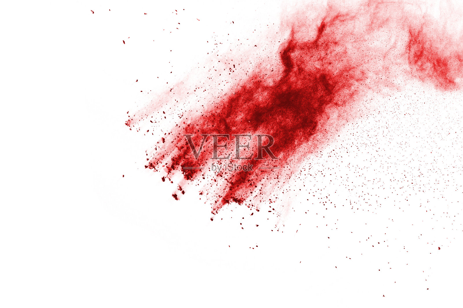 冻结运动红色粉末爆炸，孤立在白色背景。红尘云的抽象设计。粒子爆炸屏幕保护程序，壁纸照片摄影图片