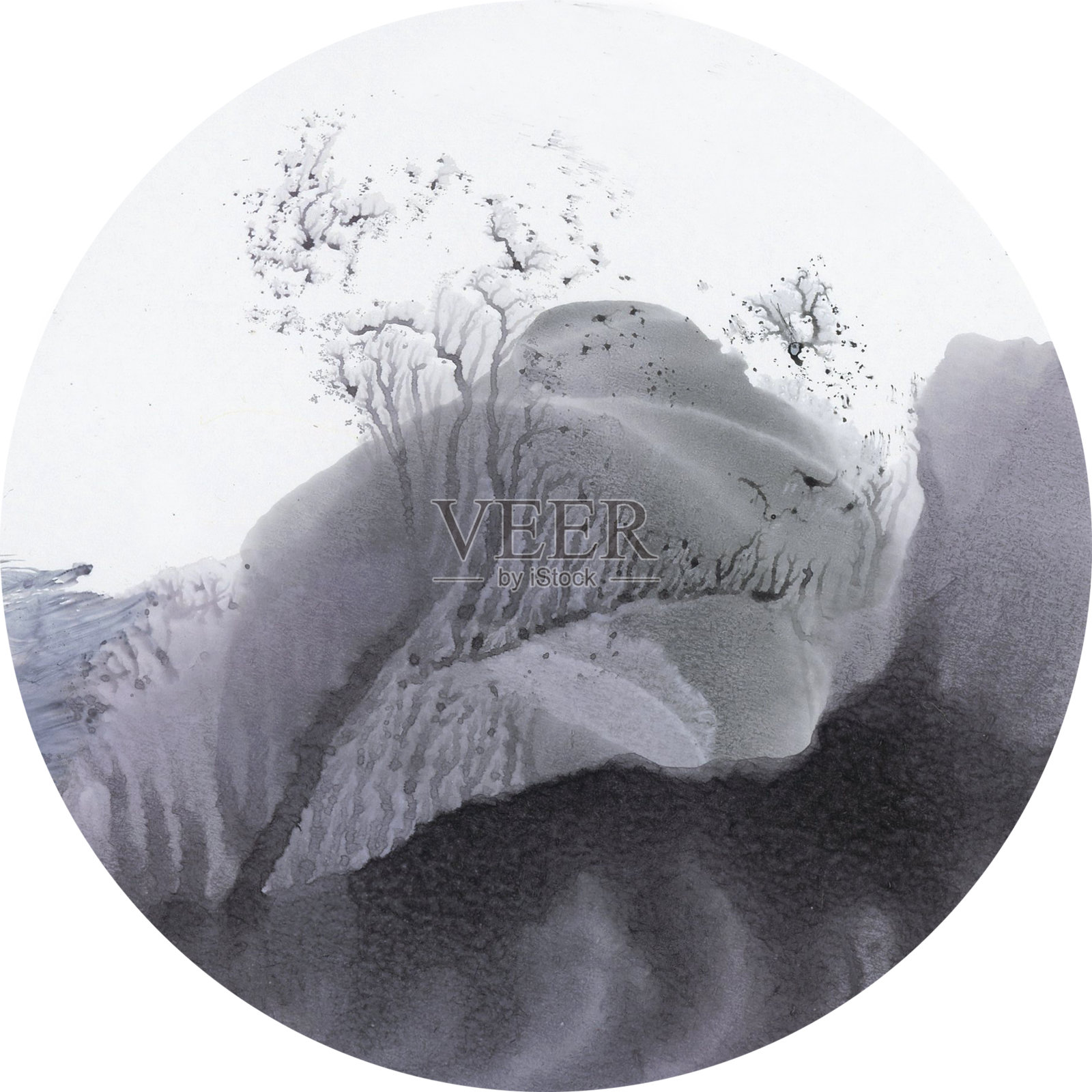 孤独地站在树的一个圆圈里，水彩抽象画插画图片素材