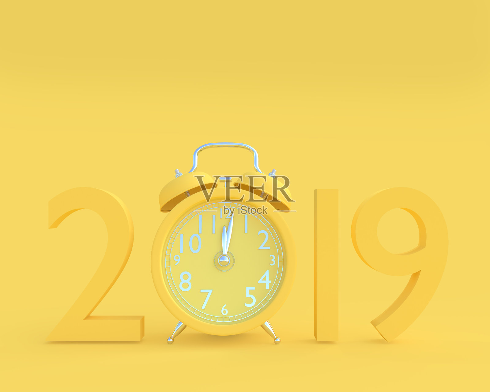 2019年新年概念和黄色时钟颜色。照片摄影图片