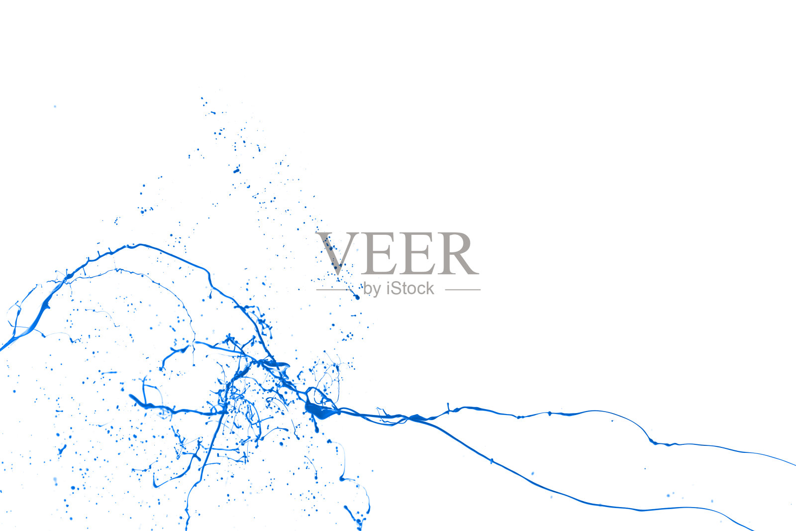 蓝色油漆飞溅孤立在白色背景。照片摄影图片