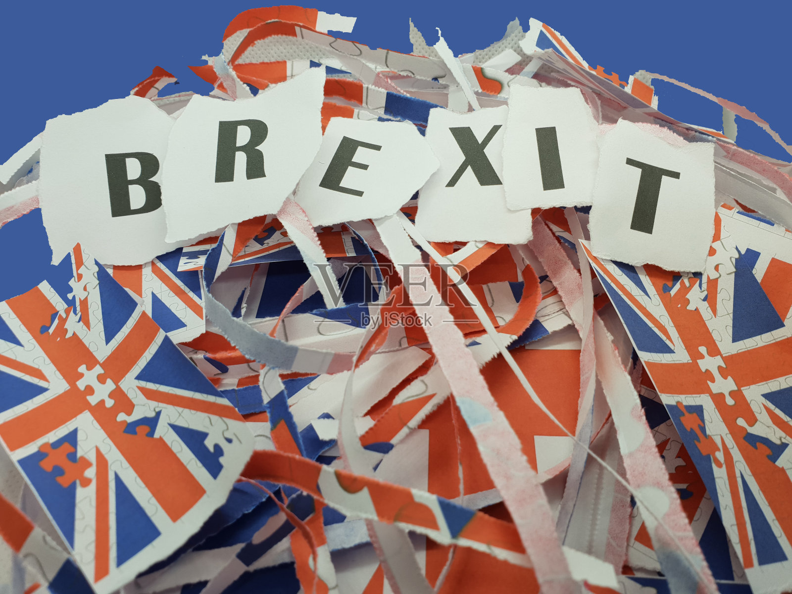 英国国旗、欧盟旗帜和英国退欧照片摄影图片