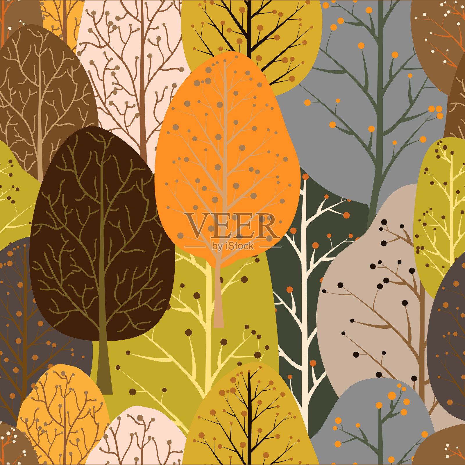 无缝重复的抽象树的抽象背景。插画图片素材