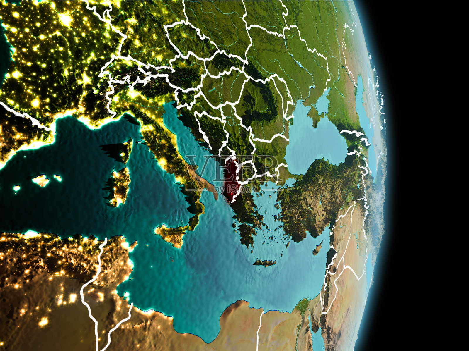 早上在地球上的阿尔巴尼亚上空照片摄影图片