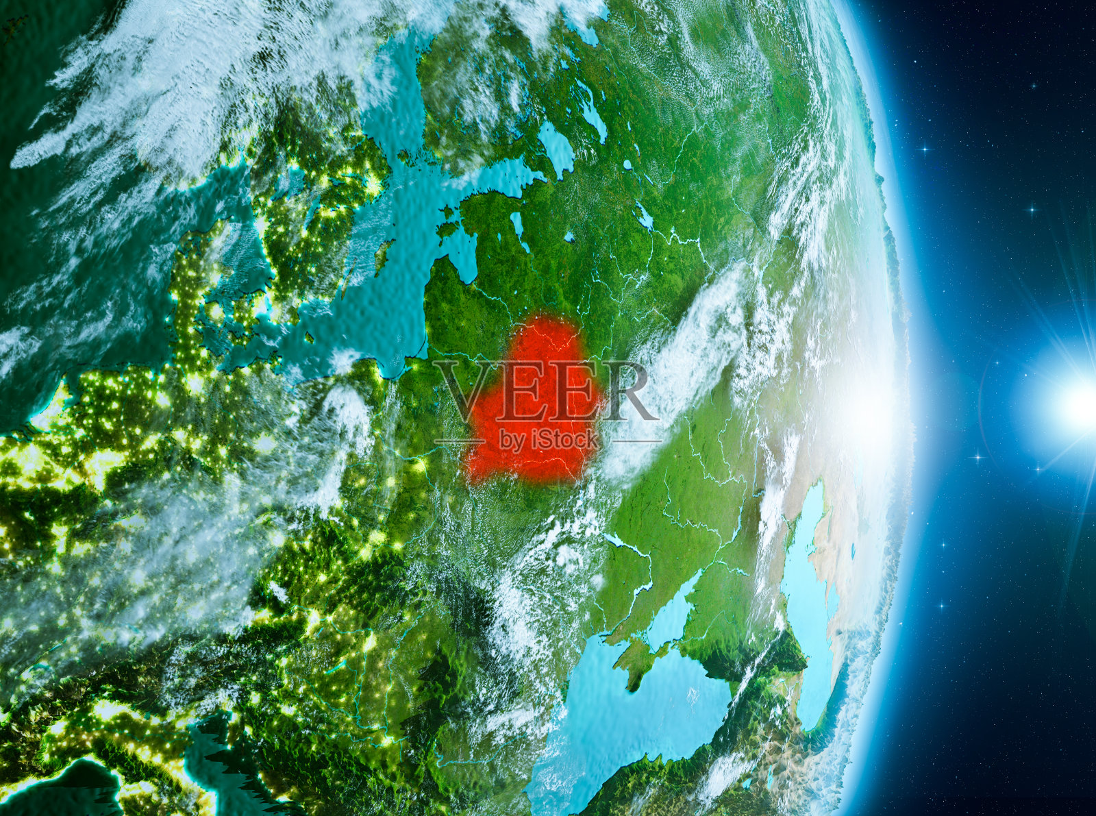 地球上白俄罗斯上空的日出照片摄影图片