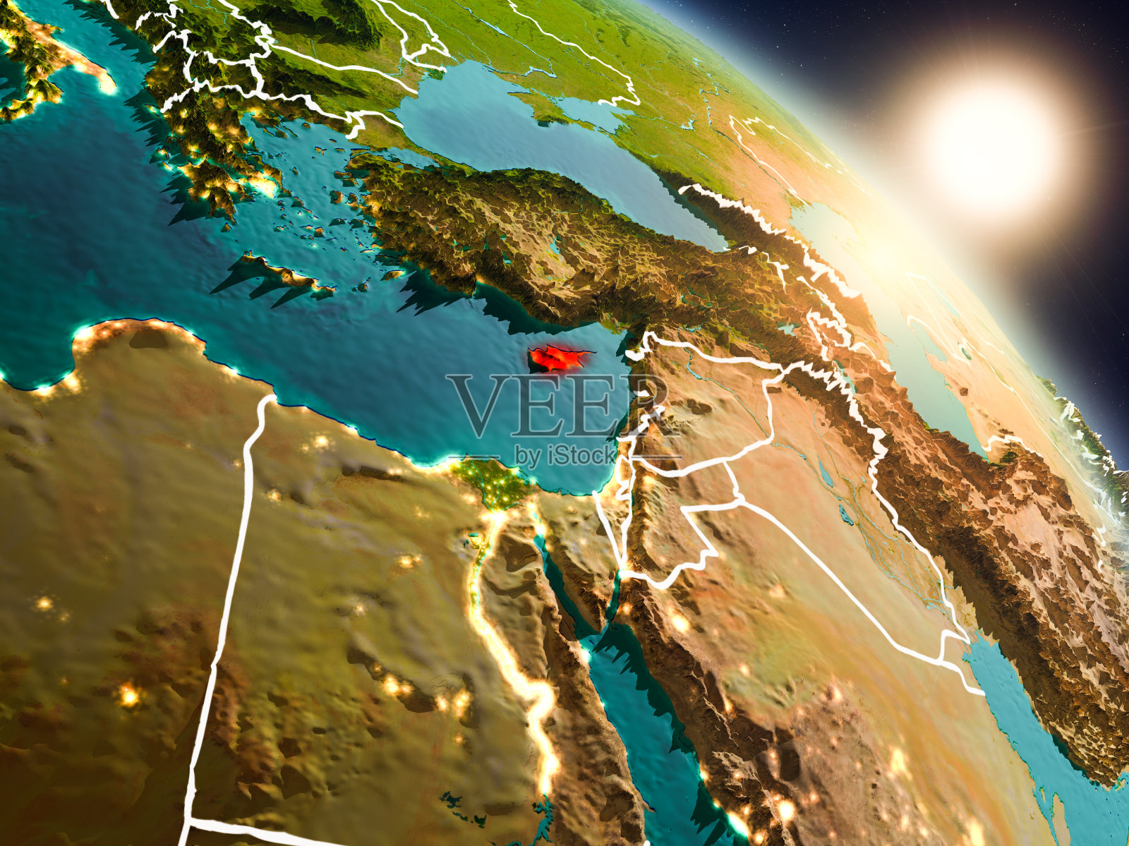 从太空拍摄的塞浦路斯照片摄影图片