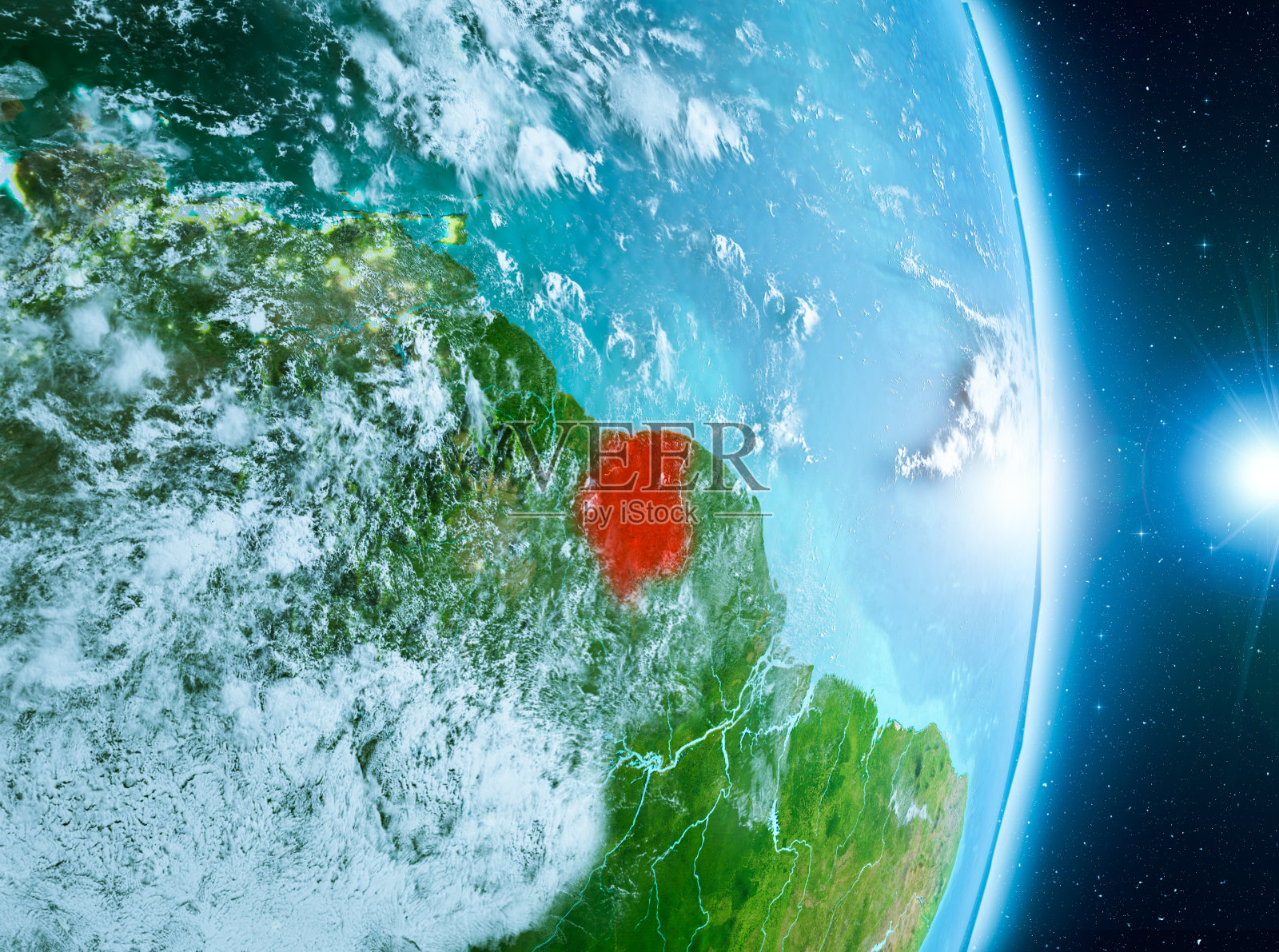 地球上苏里南上空的日出照片摄影图片