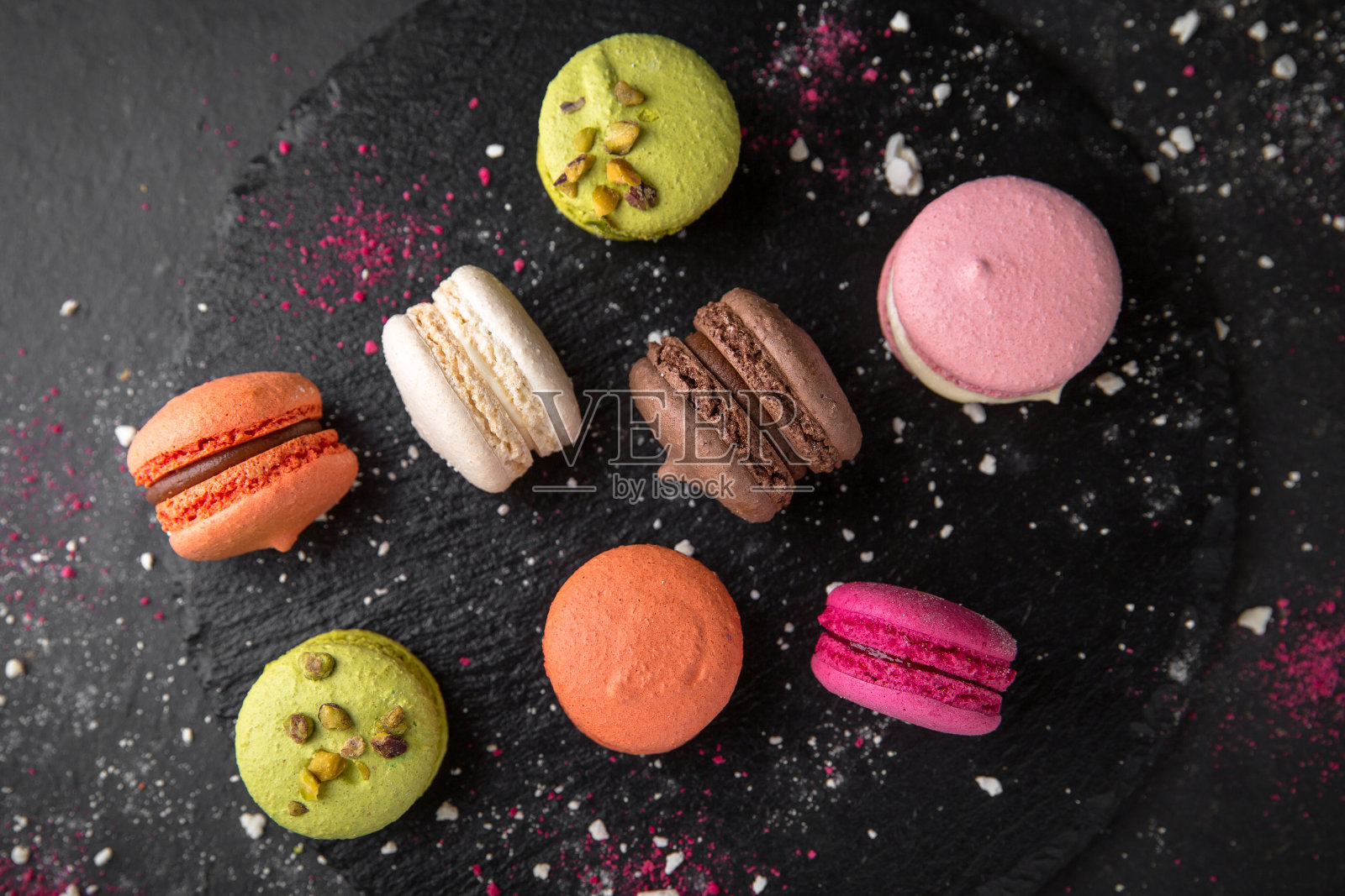 色彩斑斓的马卡龙蛋糕。小法国沙漠。照片摄影图片