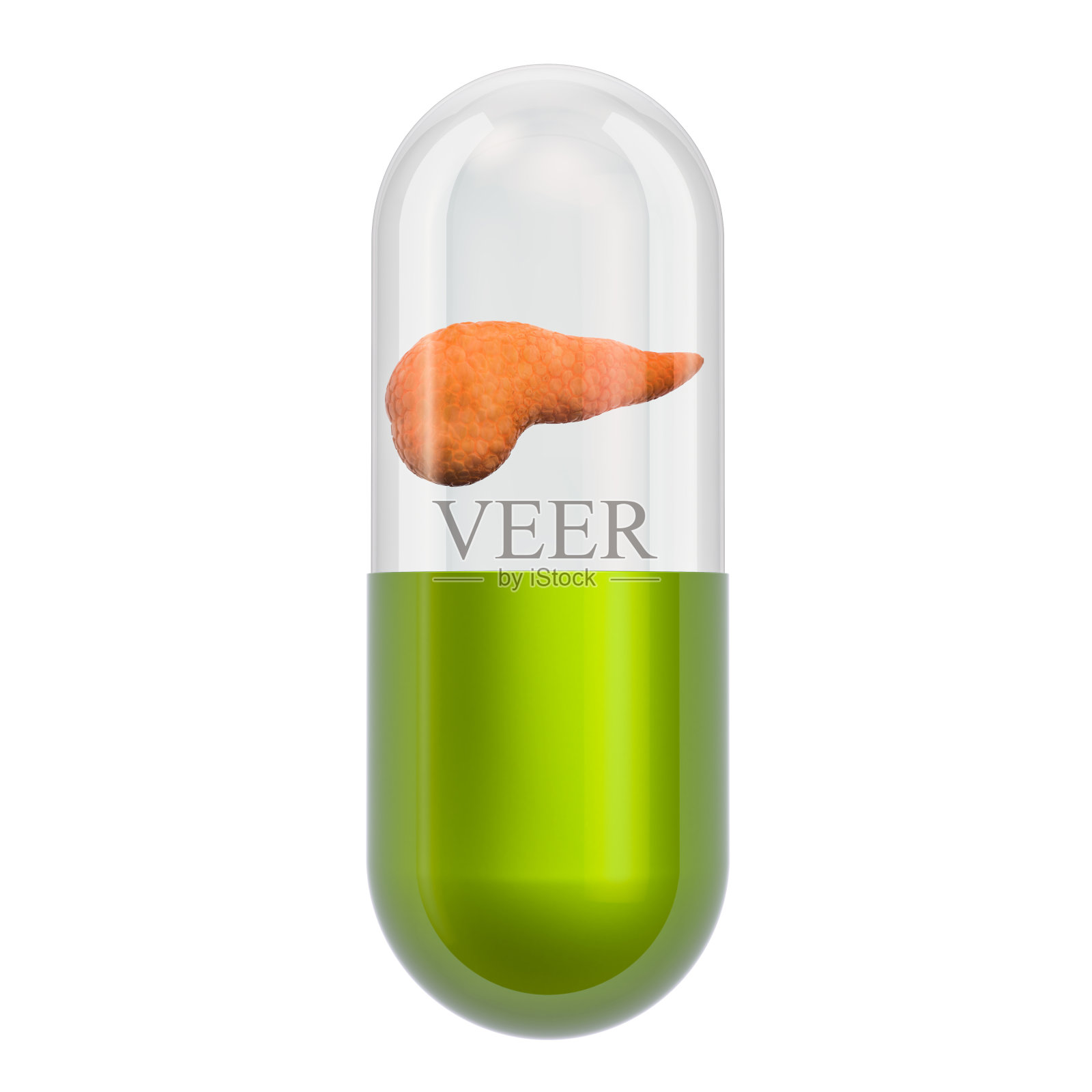 胰脏疾病的药物概念，在白色背景上分离的3D渲染照片摄影图片