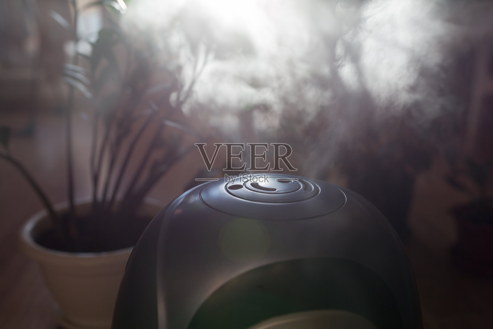 加湿器。房间里空气潮湿。照片摄影图片