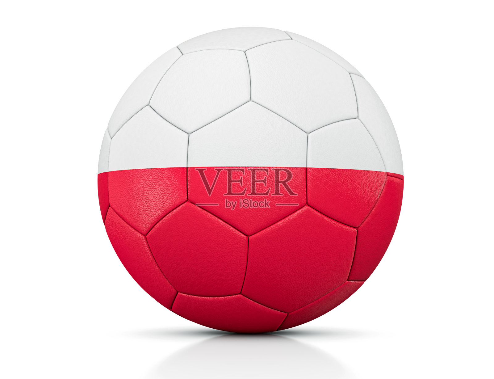 足球，经典足球与波兰国旗的颜色和明显的皮革纹理在工作室，3D插图照片摄影图片