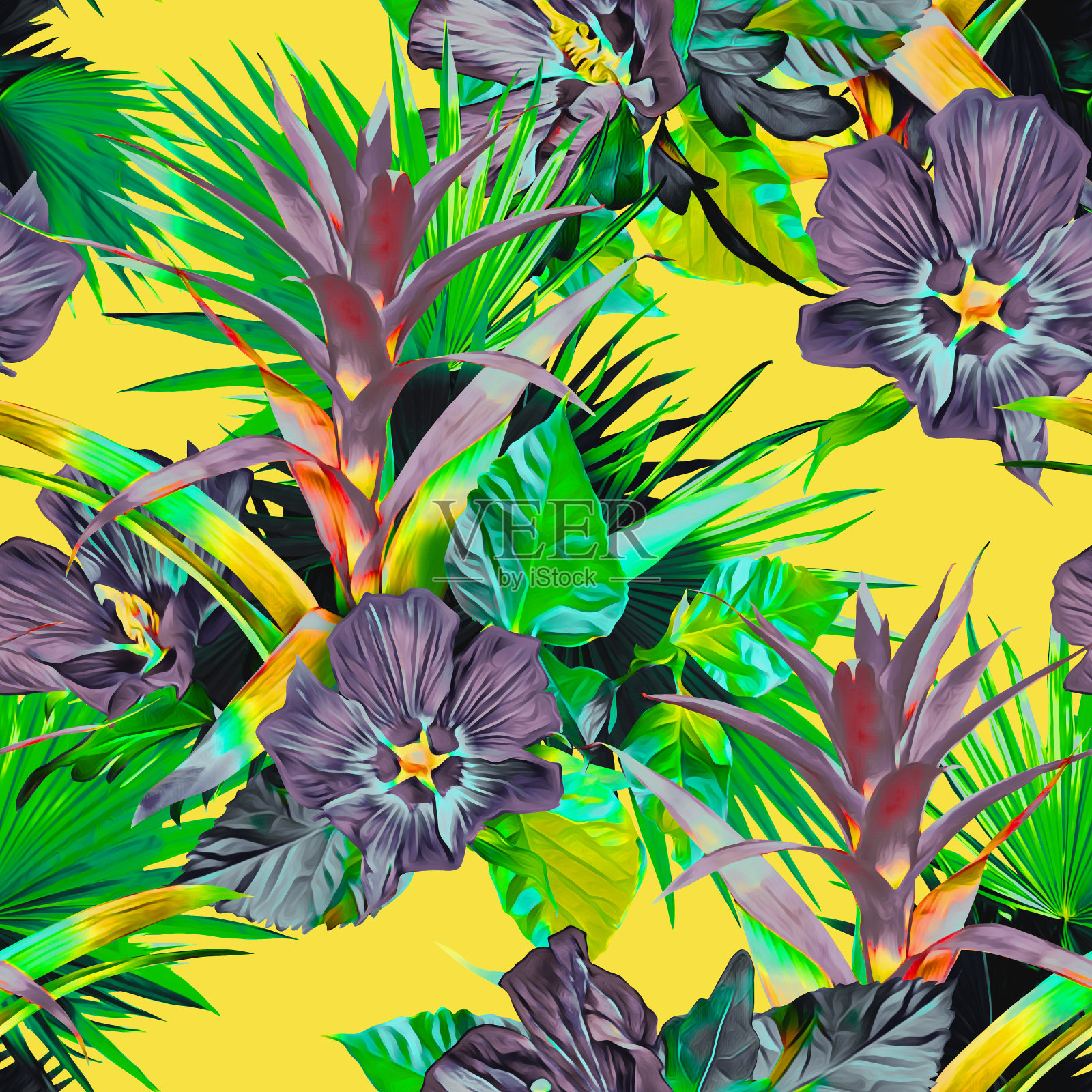 异国花卉无缝图案。插画图片素材