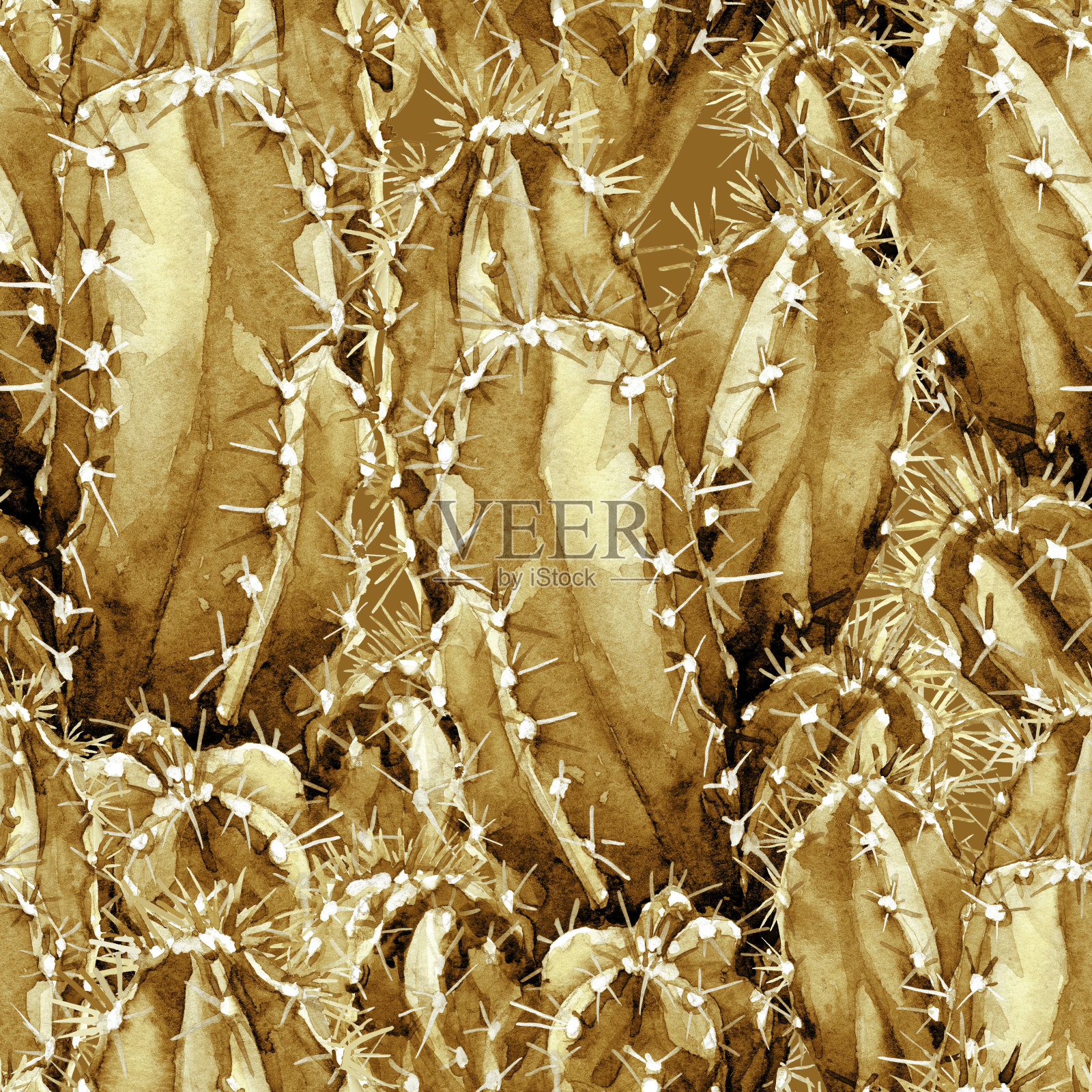 无缝图案的仙人掌画在水彩。设计元素图片