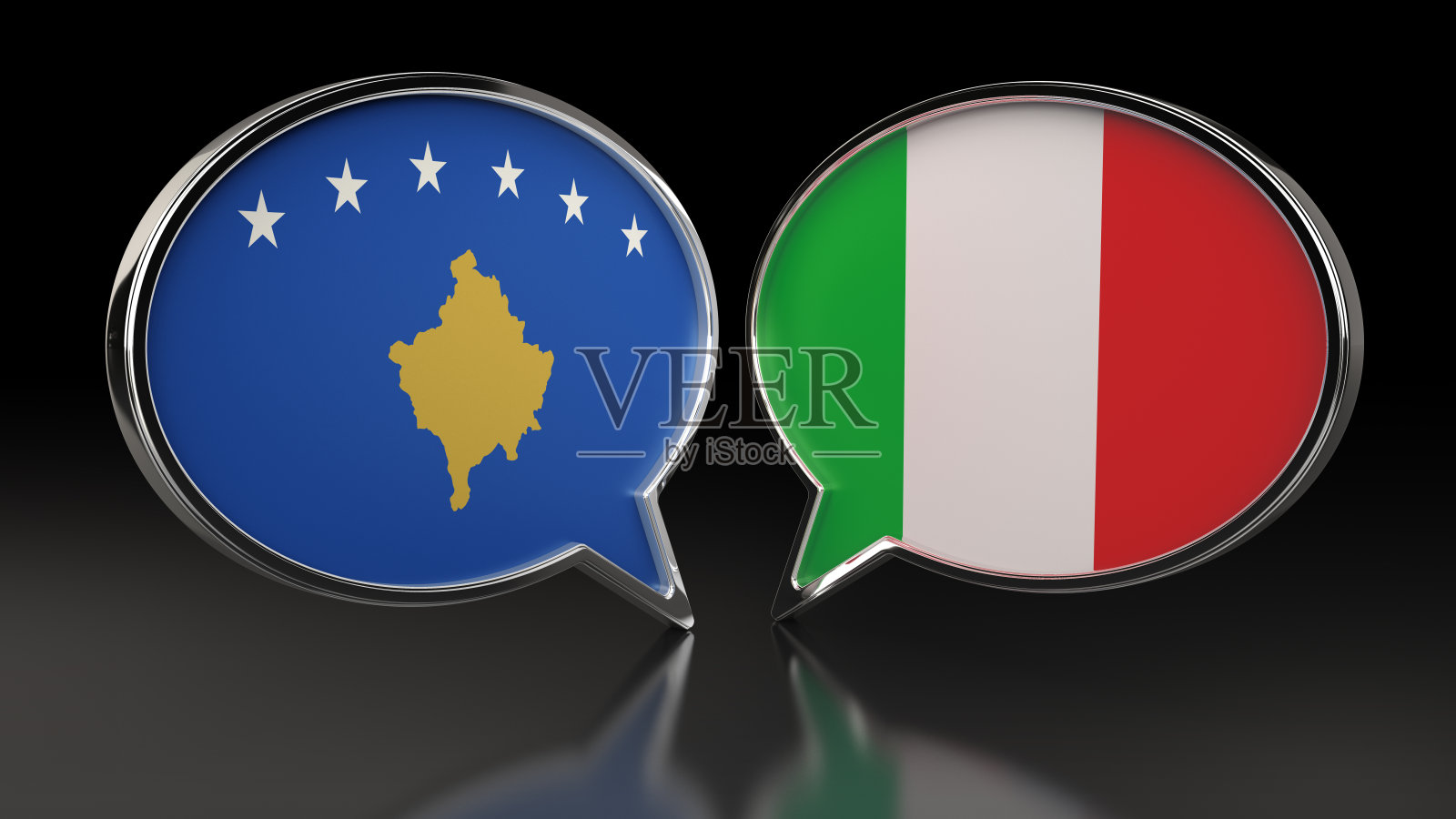 带有语音泡泡的科索沃和意大利国旗。3D插图照片摄影图片