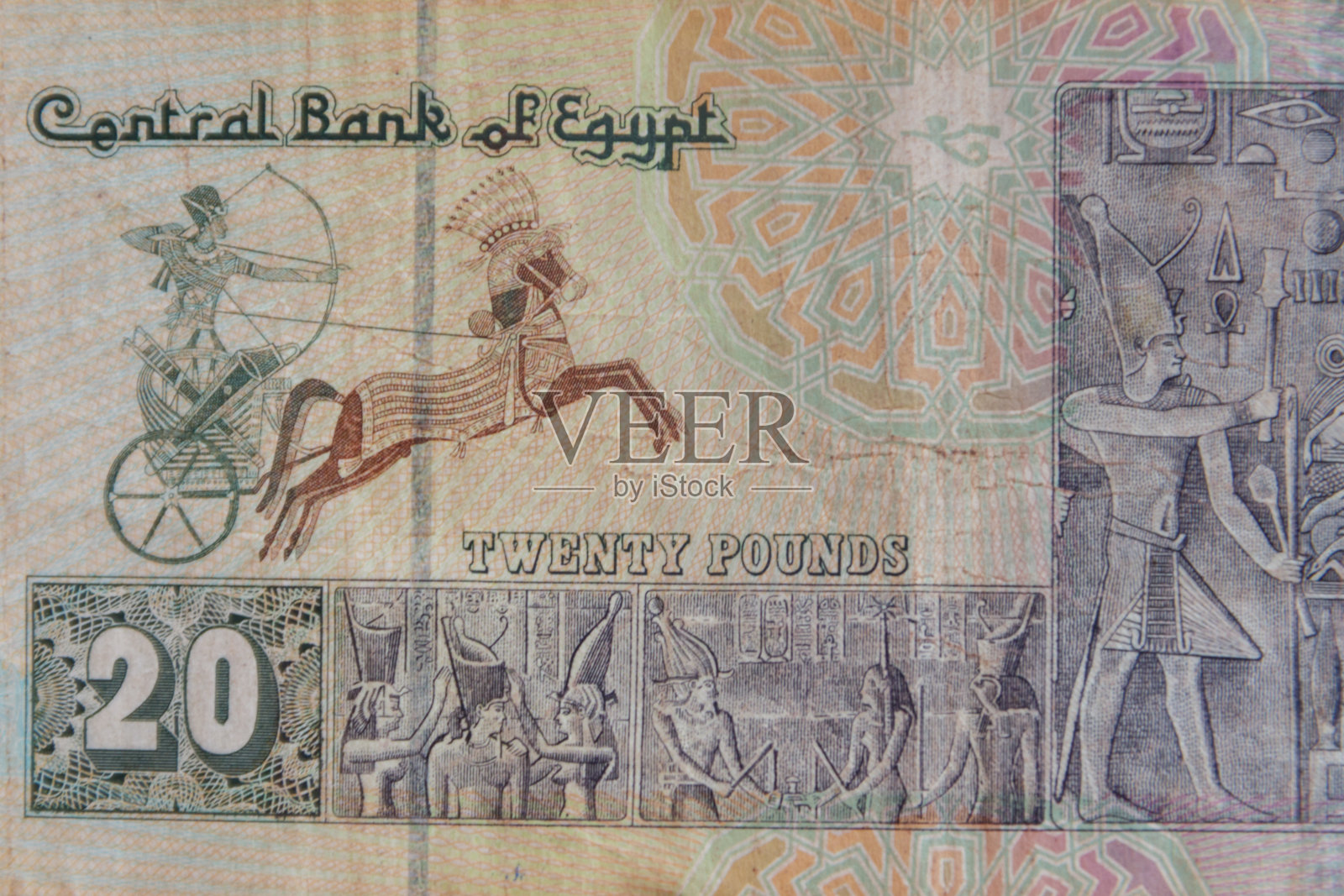 二十埃及镑纸币的微距镜头照片摄影图片