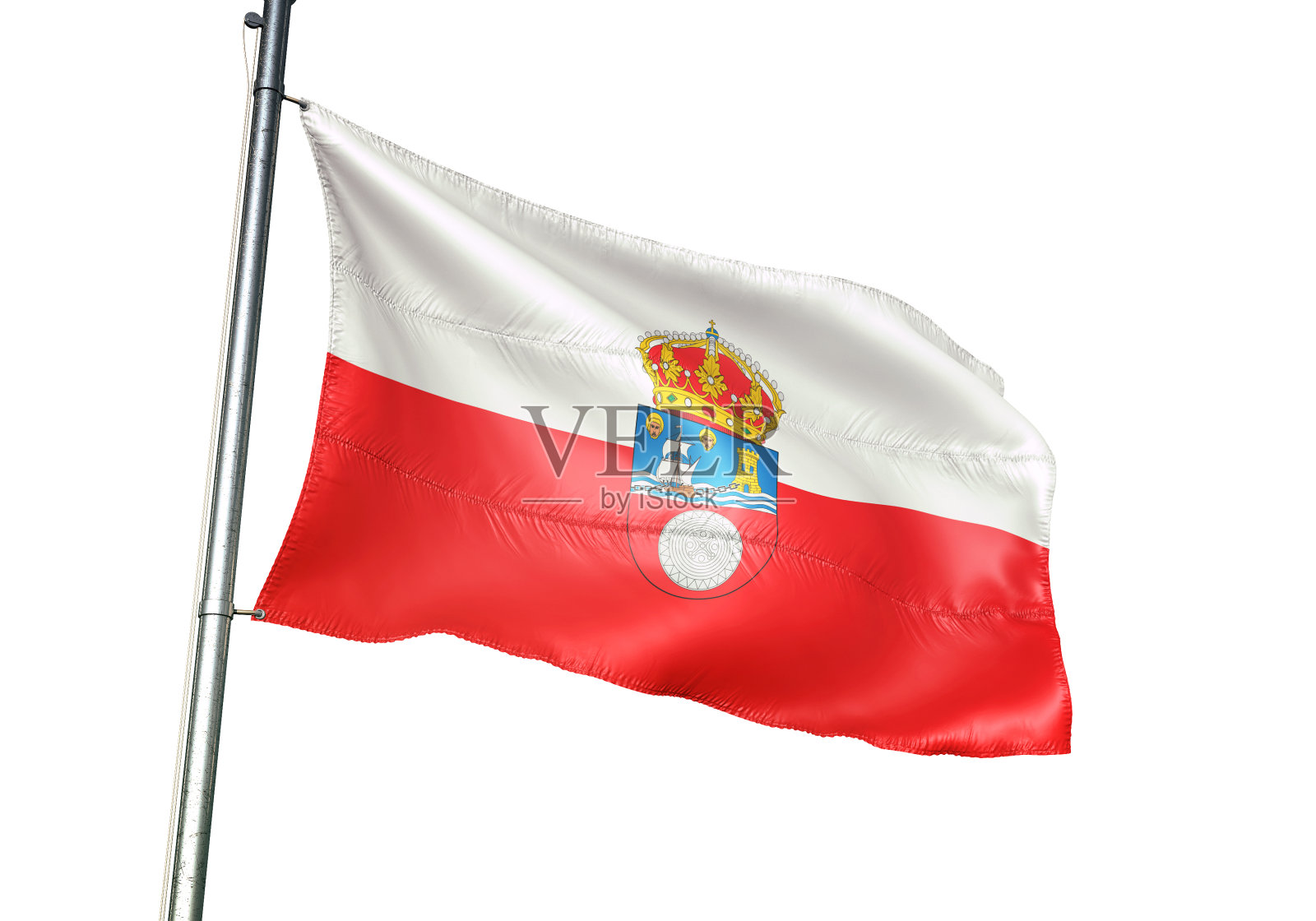 西班牙坎塔布里亚国旗孤立地在白色背景上飘扬照片摄影图片