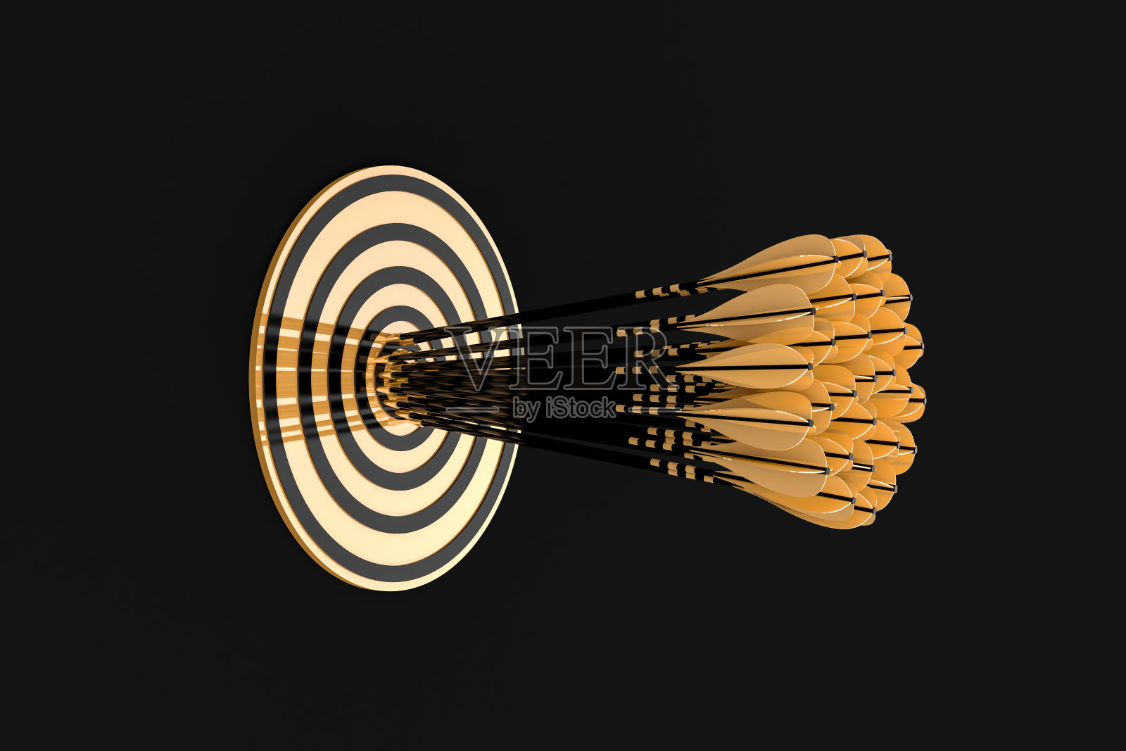 很多金箭射中了金靶的中心照片摄影图片