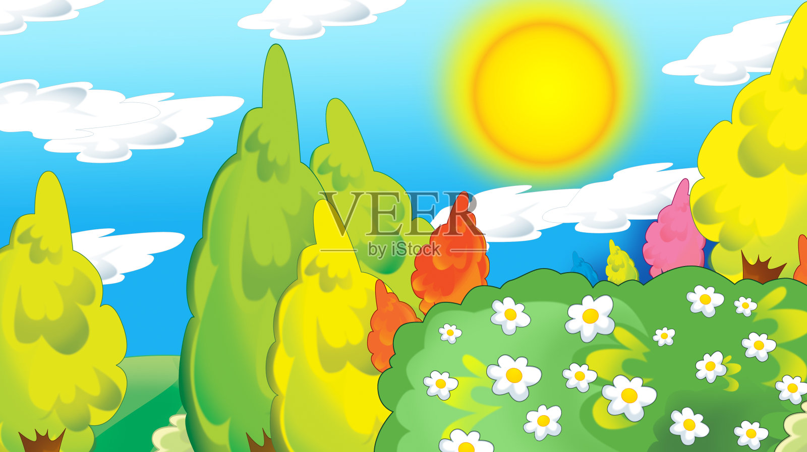 卡通公园里快乐有趣的场景插画图片素材