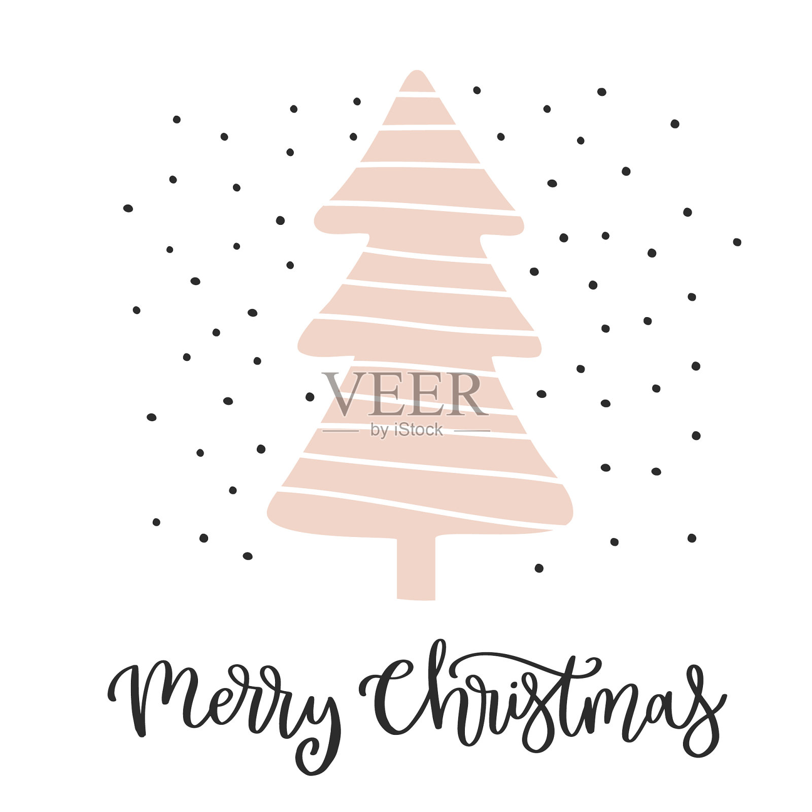 带有书法字体的圣诞贺卡，适用于邀请函、宣传单、计划本、贴纸、剪贴簿、儿童印刷品、海报插画图片素材