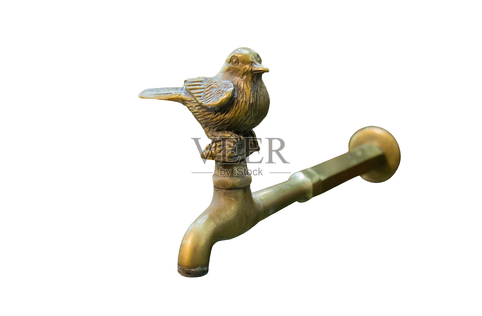 老燕窝古董铜水龙头，用于饮水，洗脚和手，孤立在白色背景照片摄影图片