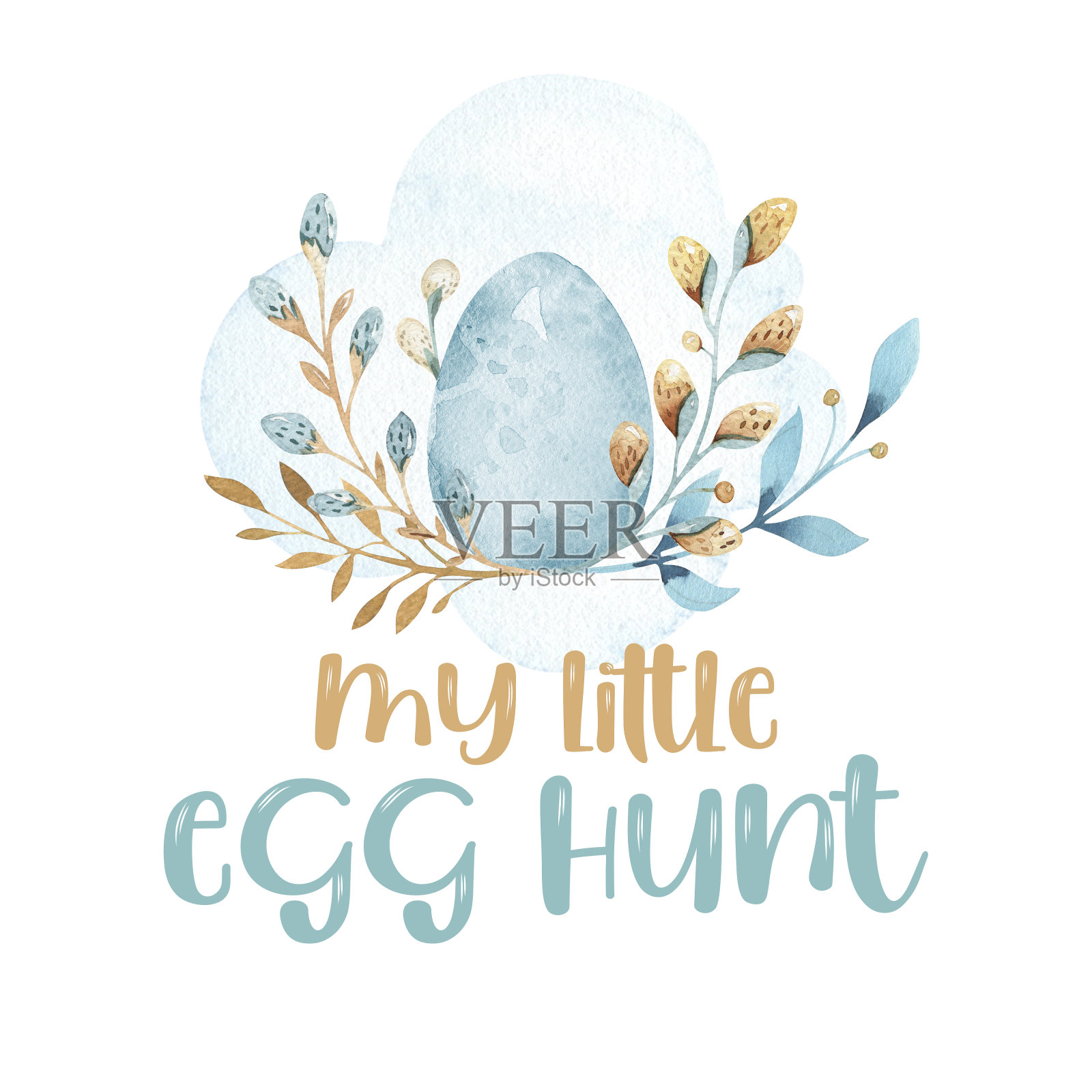 兔子与复活节篮子孤立在白色的背景。复活节彩蛋的颜色。水彩绘画。手工。绿松石水彩画插图插画图片素材