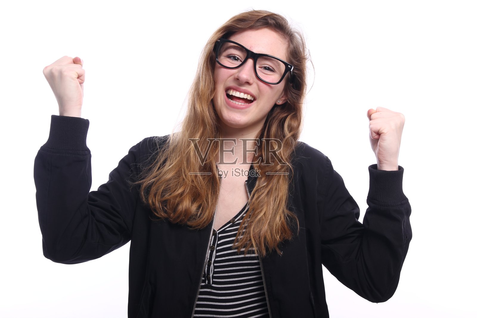 美丽的白人女人在白色背景前照片摄影图片