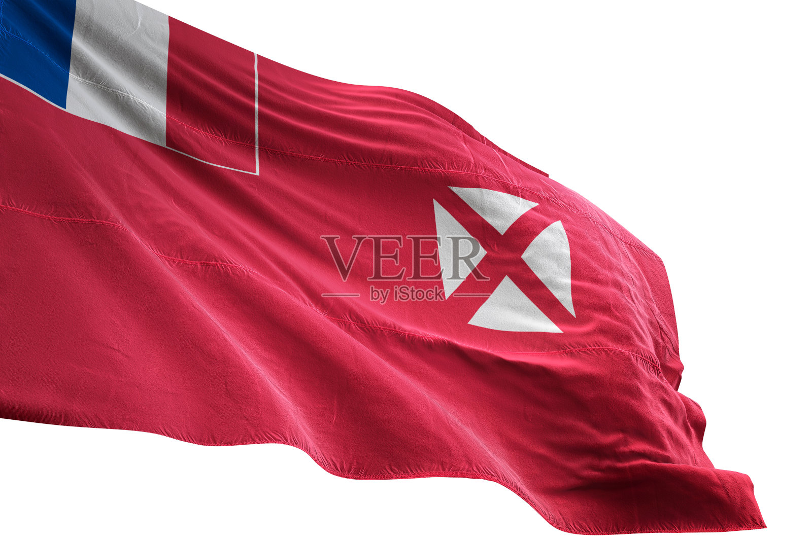 沃利斯和富图纳旗帜特写挥舞孤立的白色背景照片摄影图片