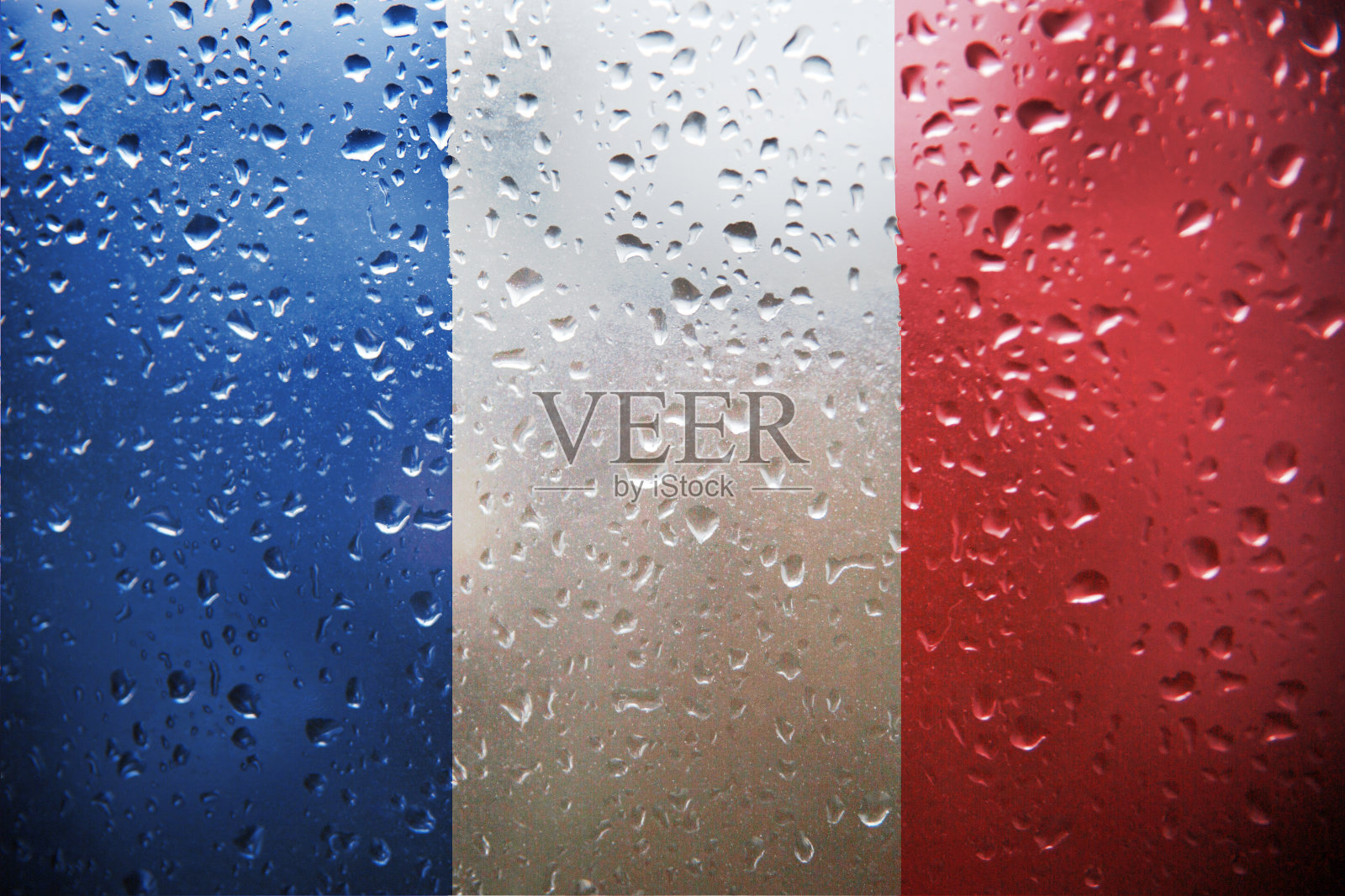 法国国旗的纹理在玻璃上带有水滴照片摄影图片