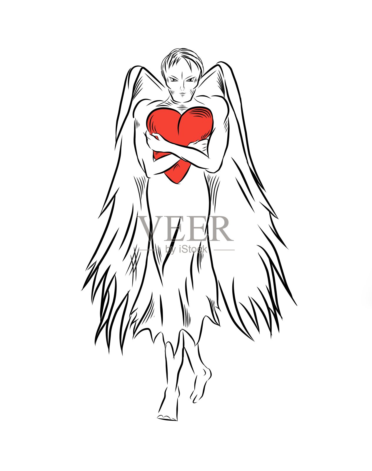 天使拿着一个红心的插图。插画图片素材