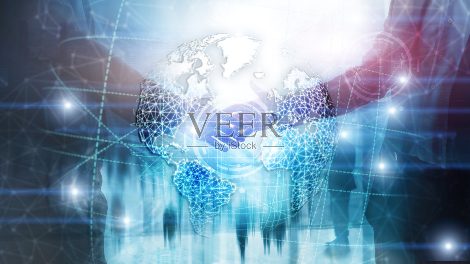 3D地球全息图，全球商业和电信照片摄影图片