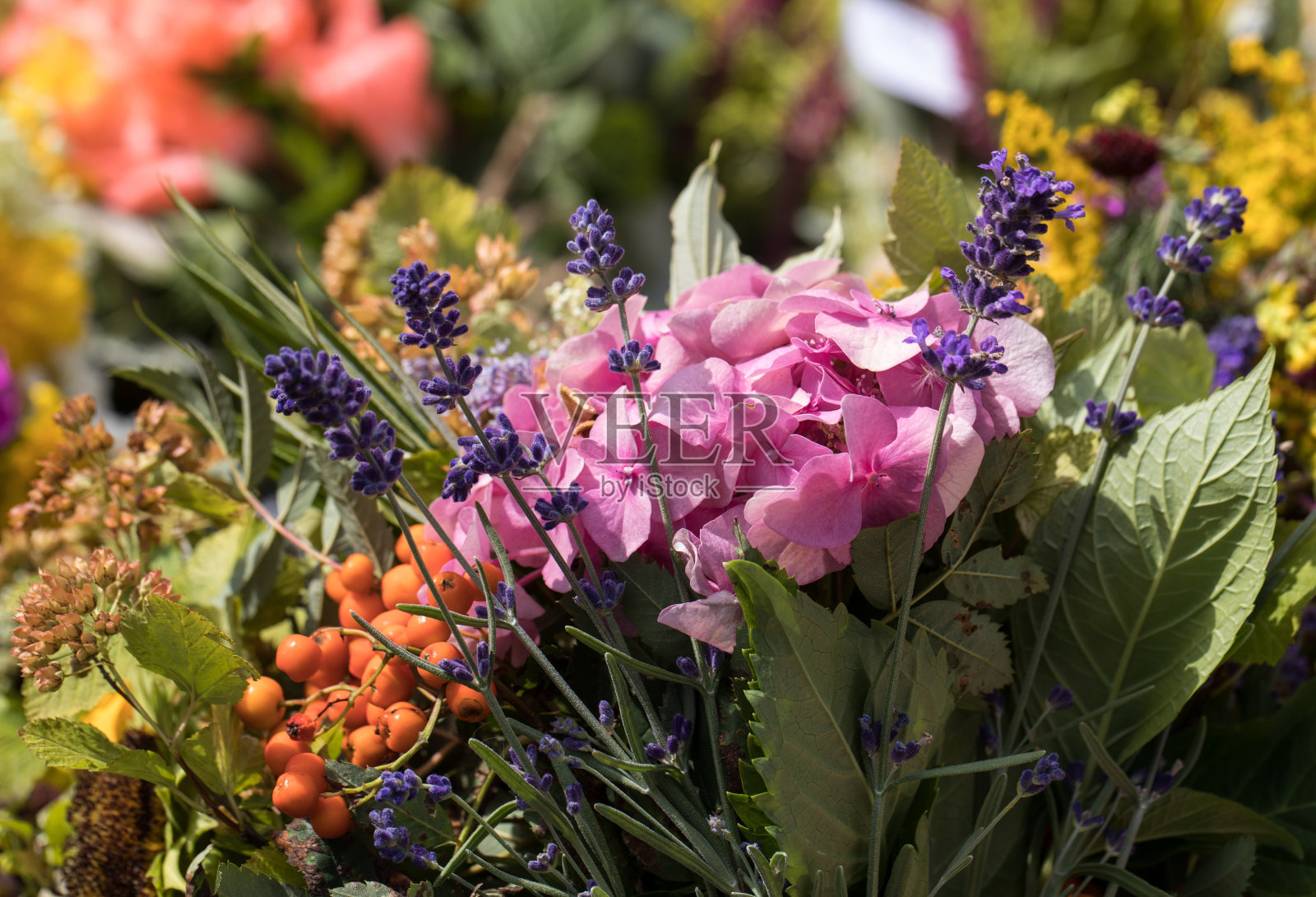 用鲜花和香草手工制作的美丽花束照片摄影图片