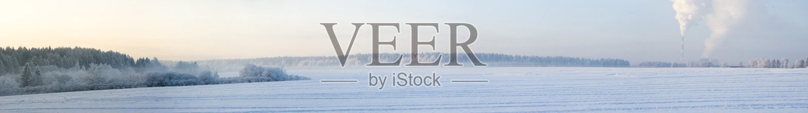 雪地的全景。地平线上的森林照片摄影图片