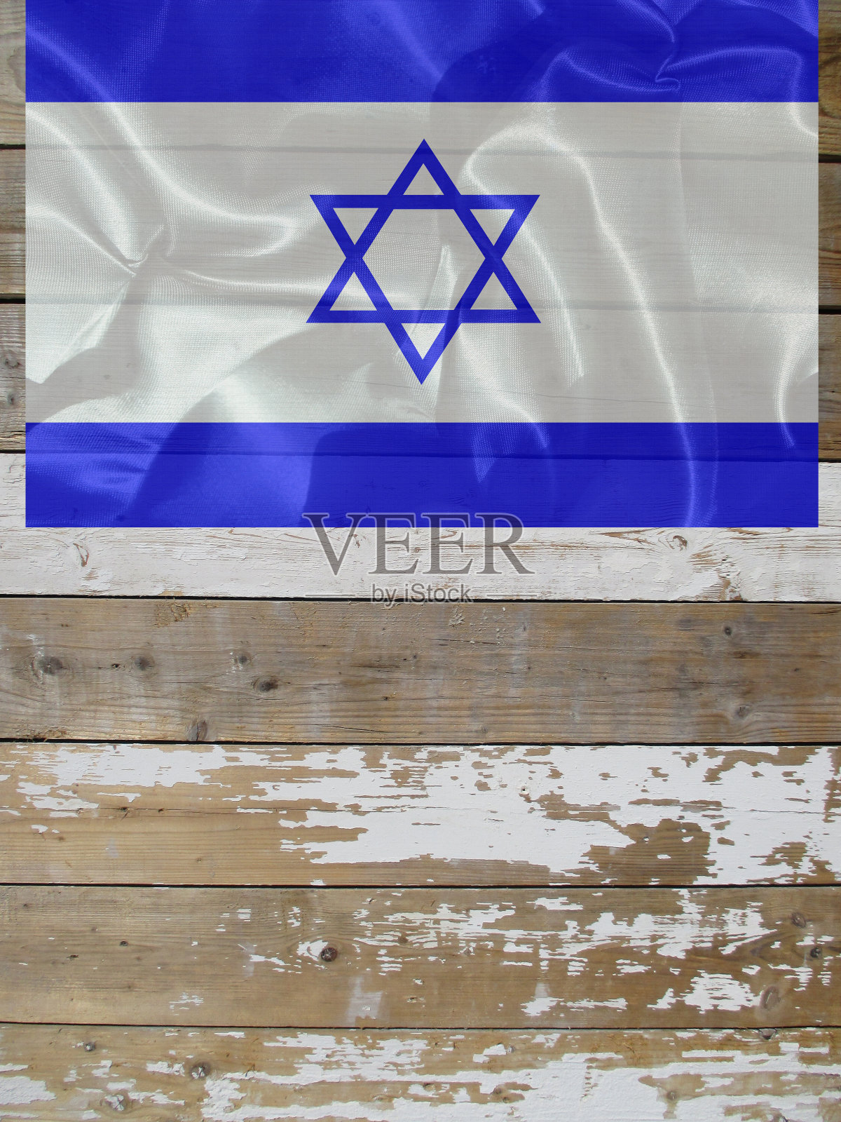 悬挂在木制外墙上的以色列国旗照片摄影图片