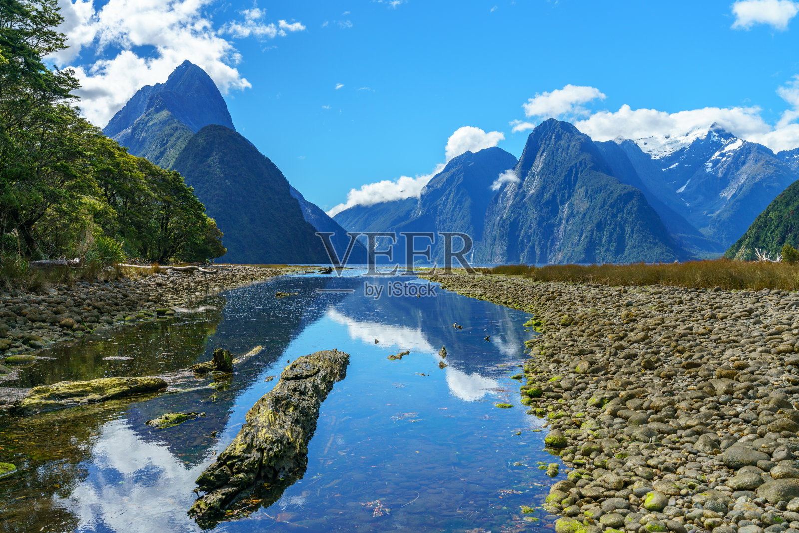 山在水的倒影，米尔福德声音，新西兰43照片摄影图片