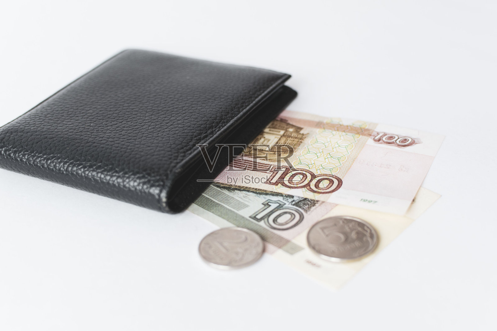 117俄罗斯卢布和黑色皮夹照片摄影图片