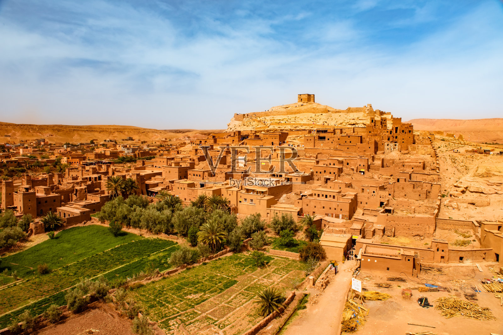 摩洛哥Ouarzazate附近的Kasbah Ait Ben Haddou。联合国教科文组织世界遗产照片摄影图片