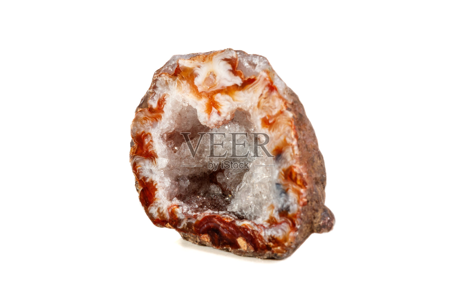 宏观矿物石玛瑙肾非洲菊在白色背景照片摄影图片