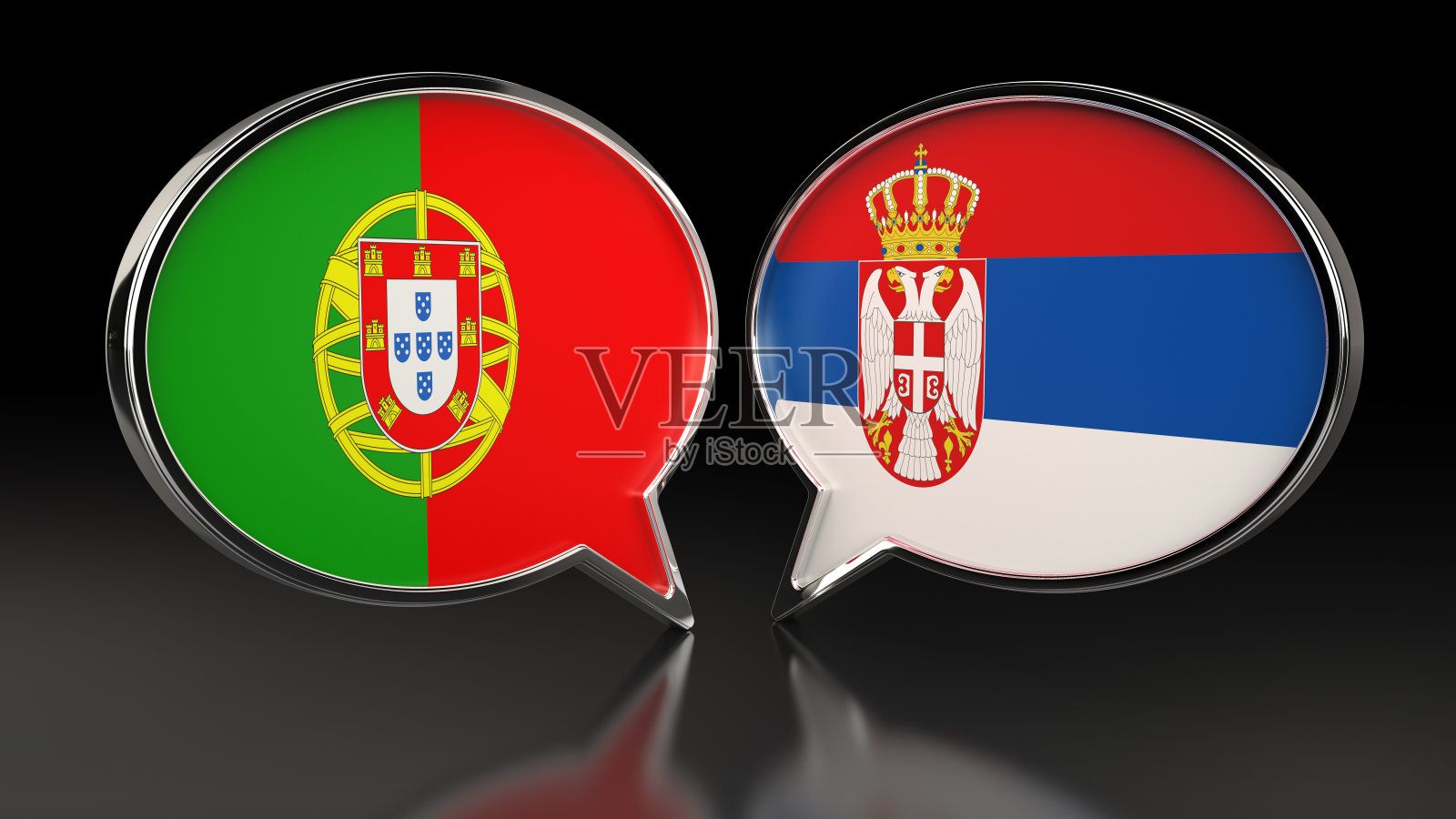 葡萄牙和塞尔维亚国旗与讲话气泡。3D插图照片摄影图片