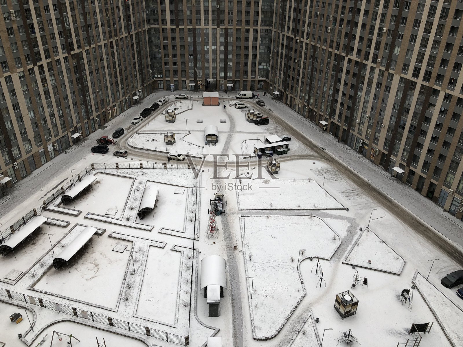 圣诞节,树、起重机、城市、雪、设置照片摄影图片