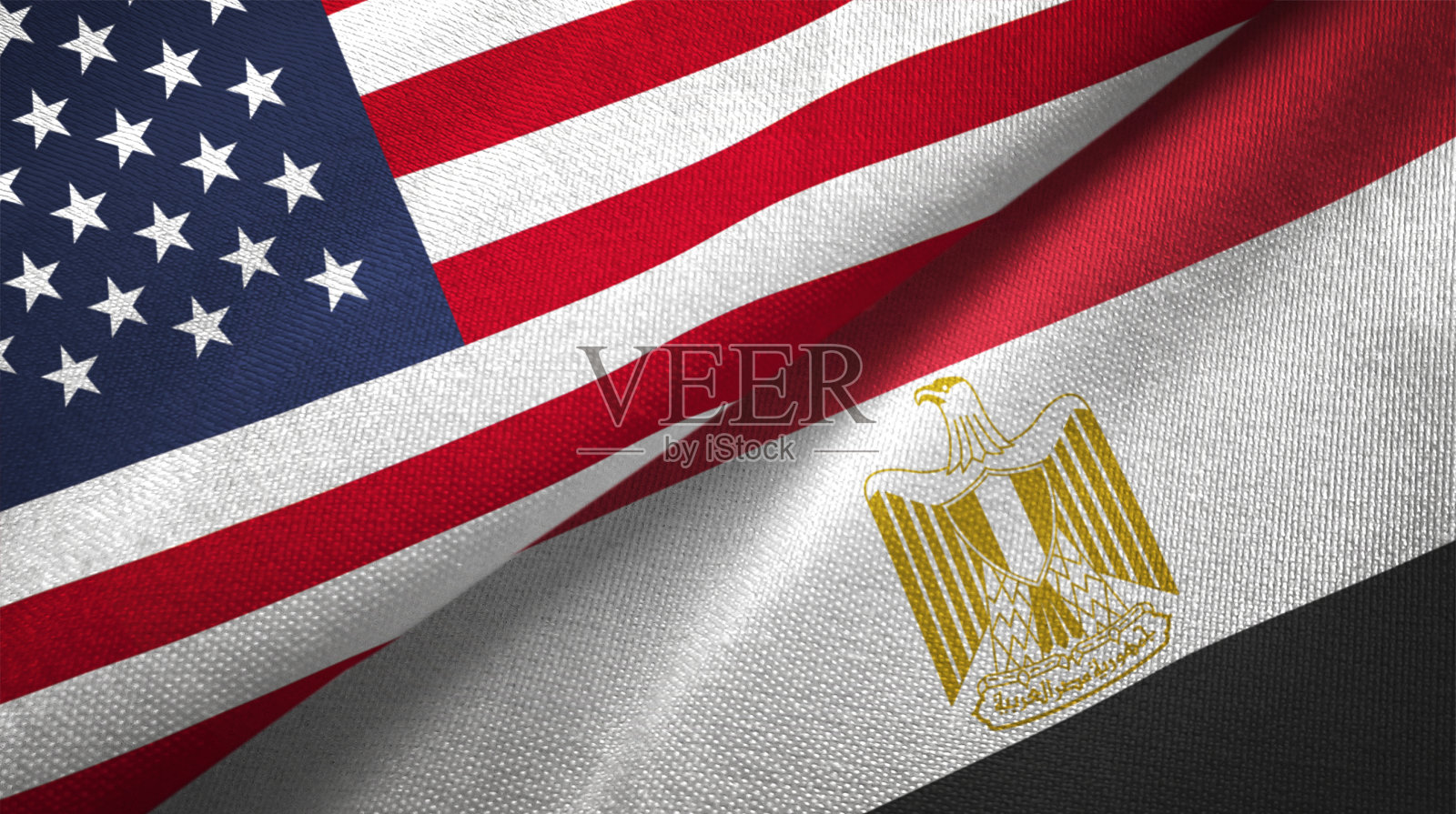 埃及与美国两国旗帜纺织布料纹理照片摄影图片