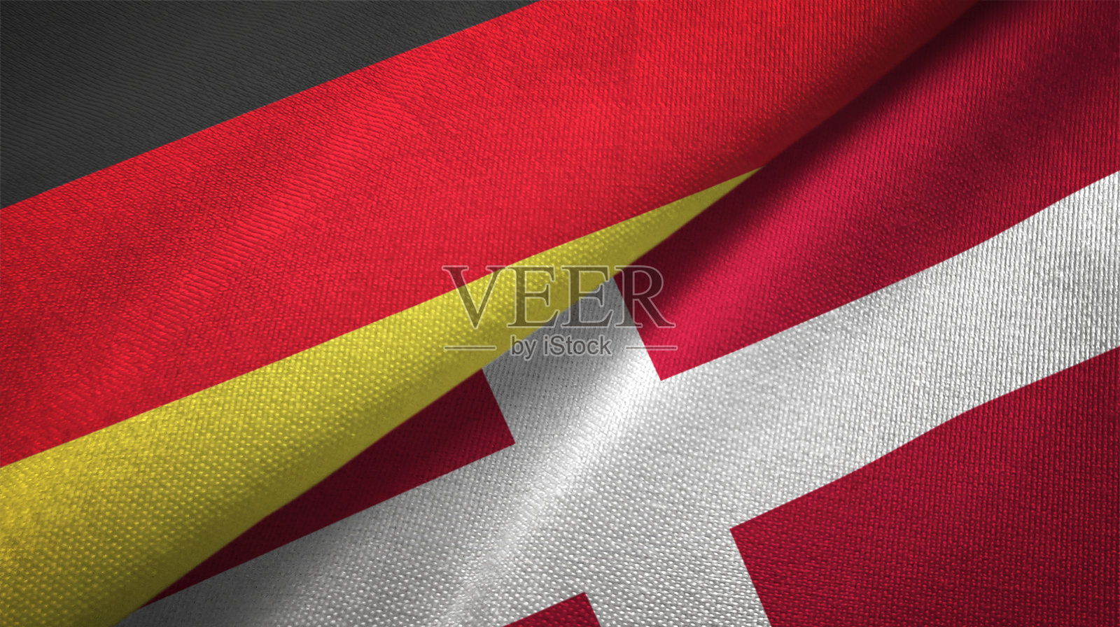 丹麦和德国两国国旗一起关系纺织品布料质地照片摄影图片