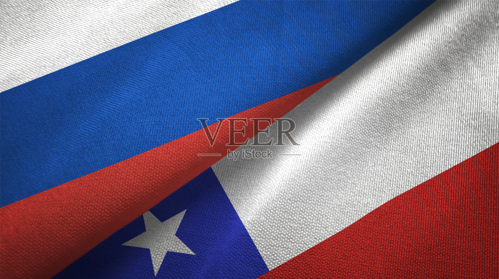 智利和俄罗斯两国国旗一起关系纺织品布料质地照片摄影图片