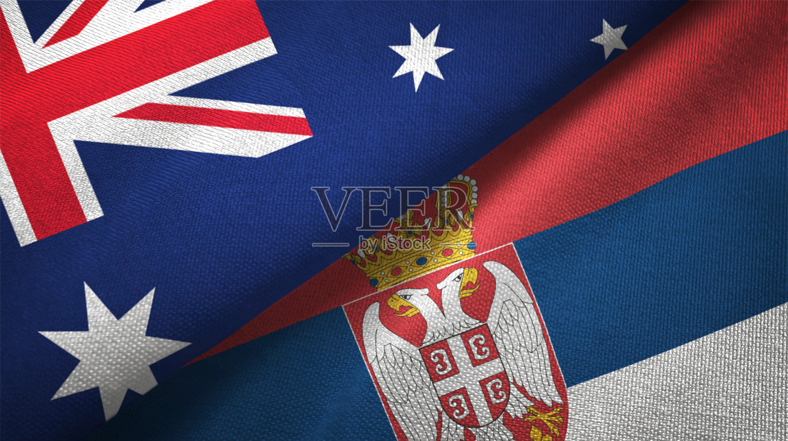塞尔维亚和澳大利亚两国国旗一起关系纺织品布料质地照片摄影图片