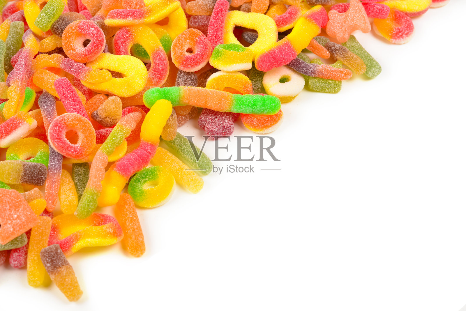 孤立在白色表面的什类软糖框架。前视图。文字或设计空间。照片摄影图片