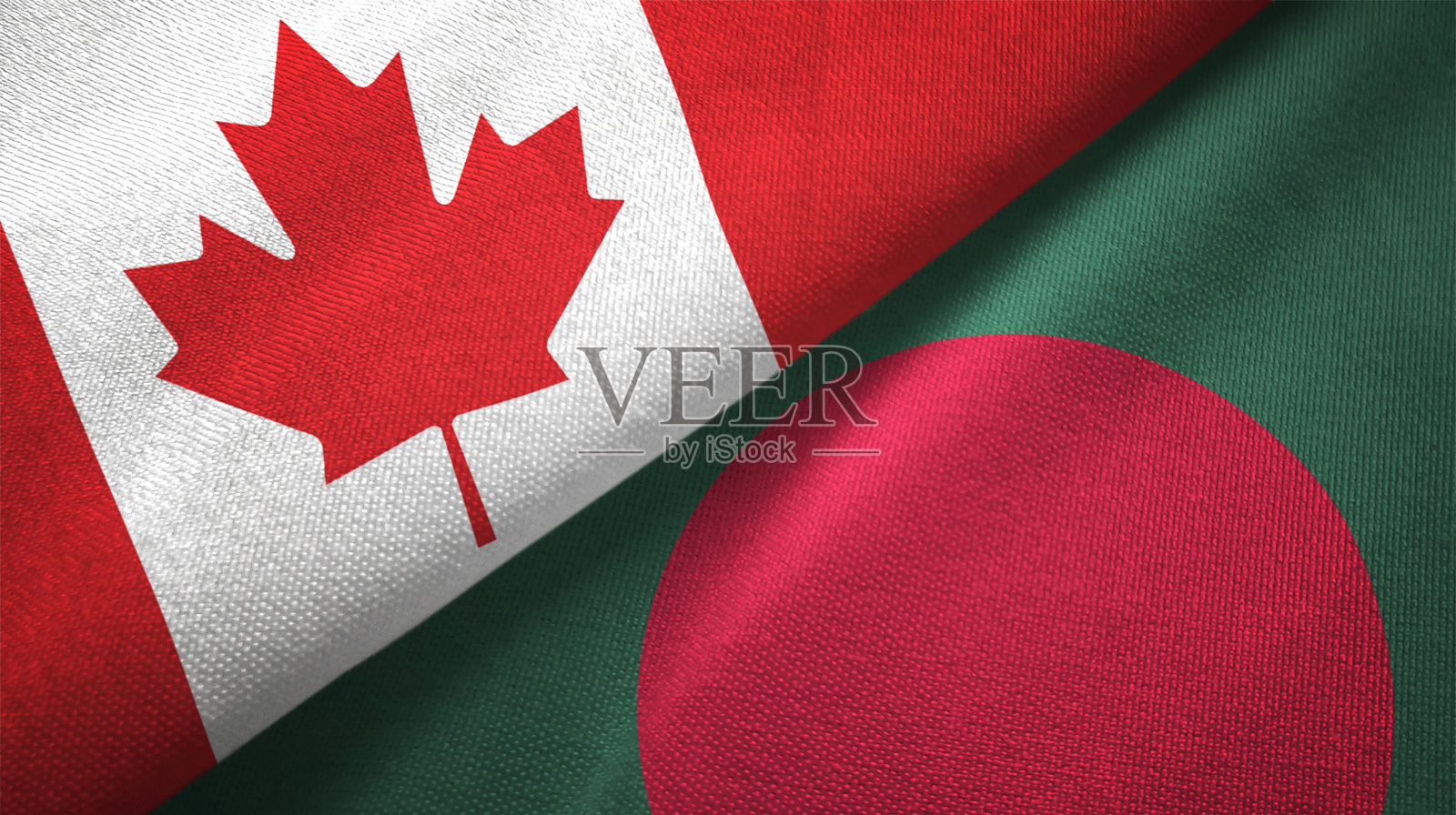 孟加拉国和加拿大两国国旗一起关系纺织品布料质地照片摄影图片