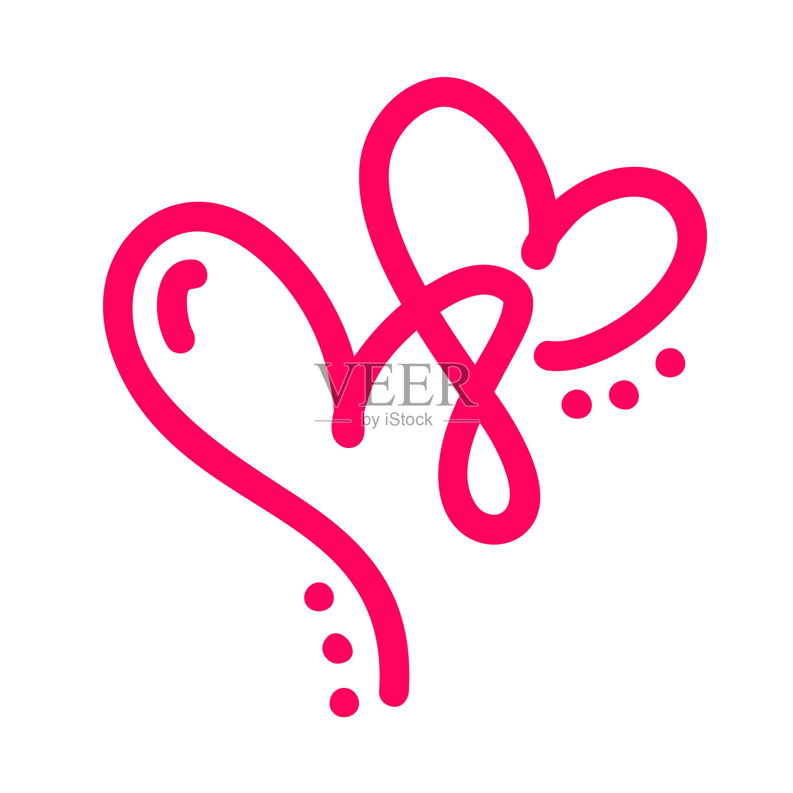 情侣单线红矢量情人节手绘书法两颗心.书法刻字插图.情人节设计元素