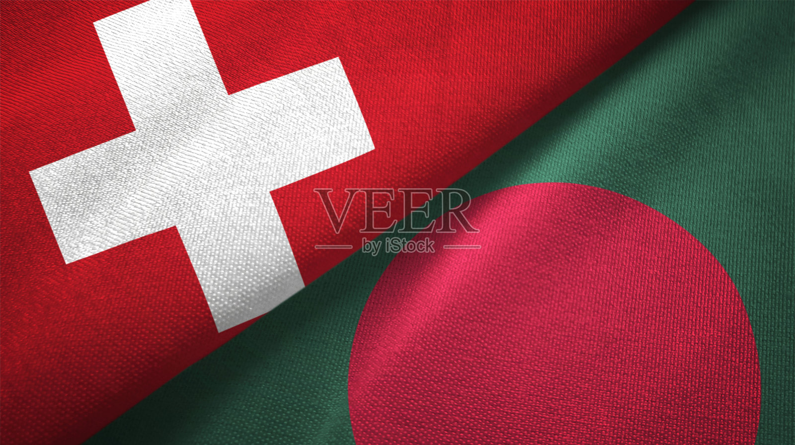 孟加拉国和瑞士两国国旗一起关系纺织品布料质地照片摄影图片