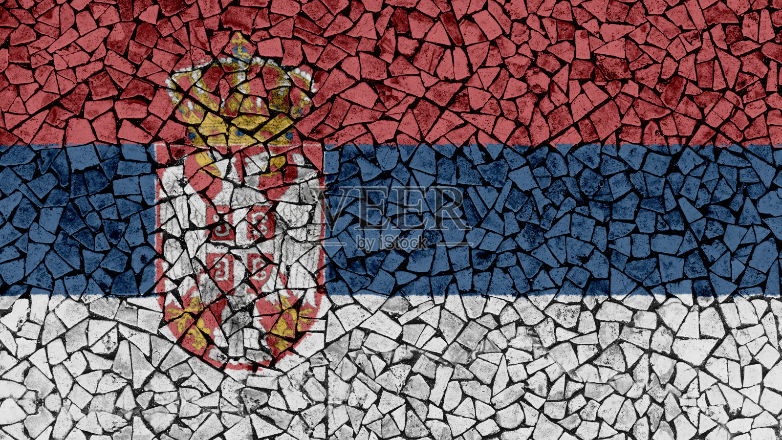 塞尔维亚国旗马赛克瓷砖画照片摄影图片