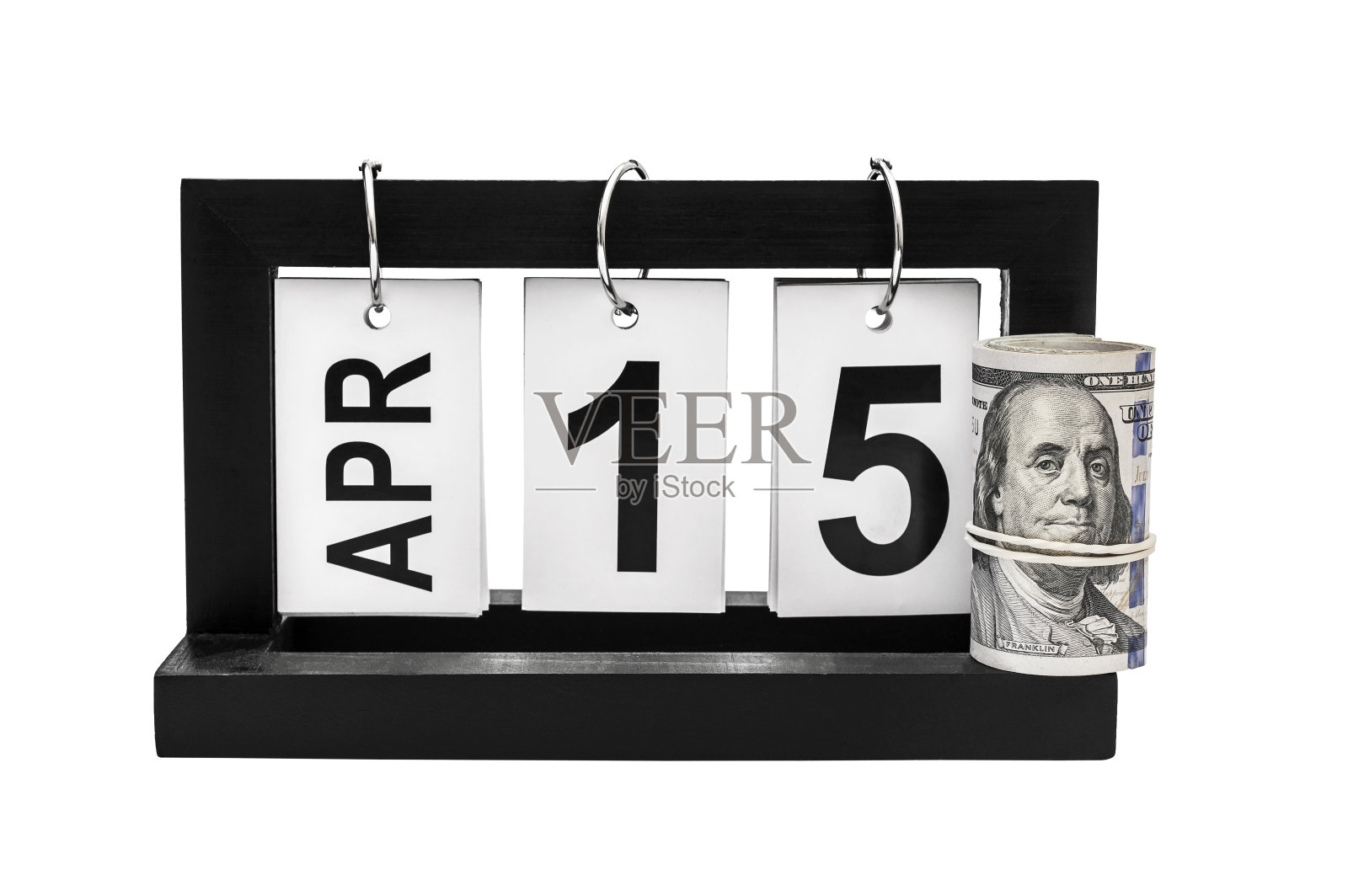 4月15日和钱上白色。缴税期限。照片摄影图片