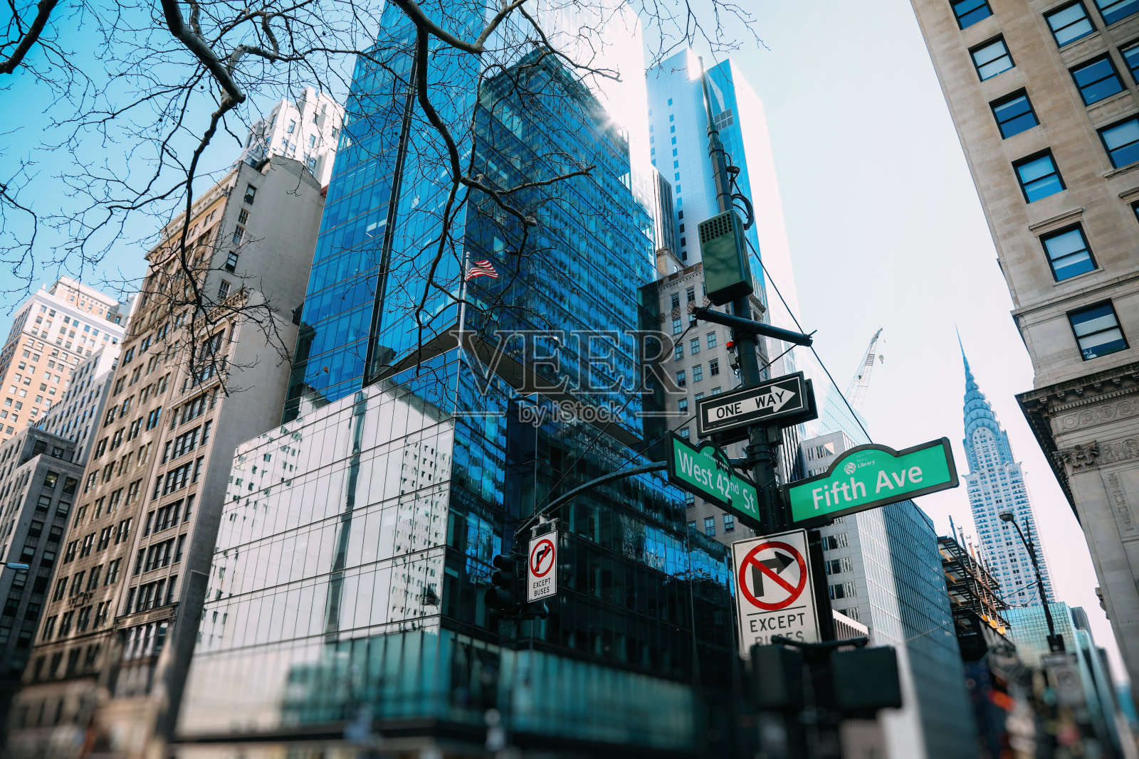 纽约曼哈顿第五大道西42街克莱斯勒大厦金融区摩天大楼照片摄影图片