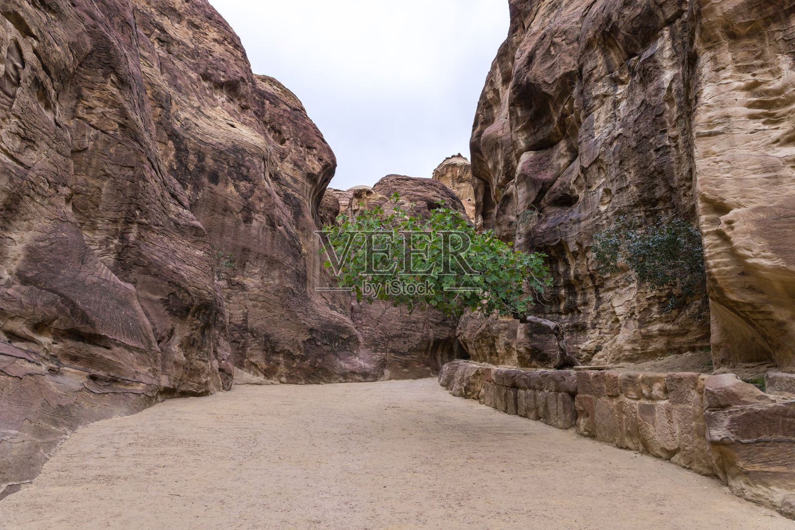 通往佩特拉的峡谷——纳巴泰王国在约旦瓦迪穆萨城的首都照片摄影图片